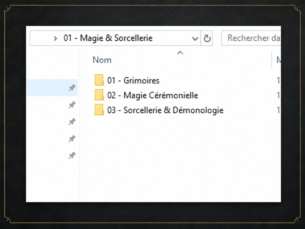 Arborescence du chapitre Magie & Sorcellerie de la Bibliothèque Occulte
